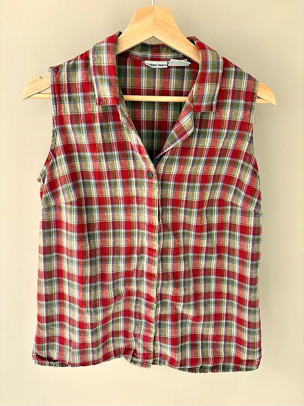 Cabin Creek Plaid Button Front Vest in Red & Green